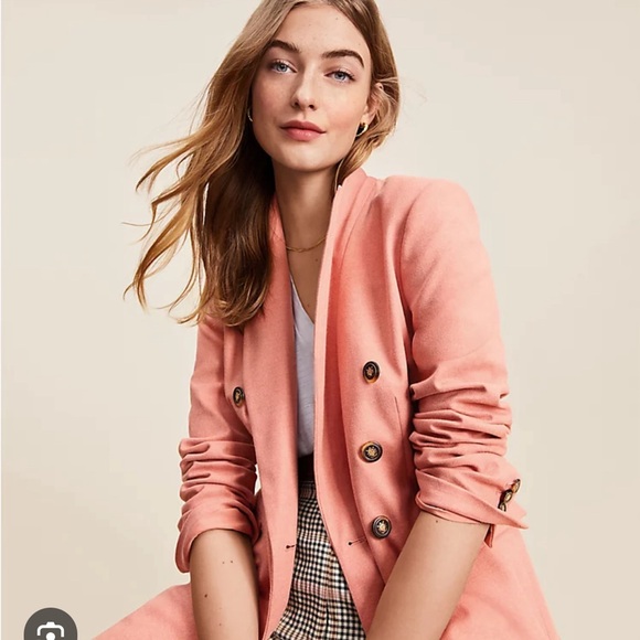 NWT Loft Pink Ruby Brushed Flannel Double Breasted Blazer Size 4 - Picture 1 of 12